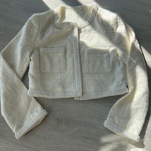 Embellished pearl white sequin Boucle jacket cropped